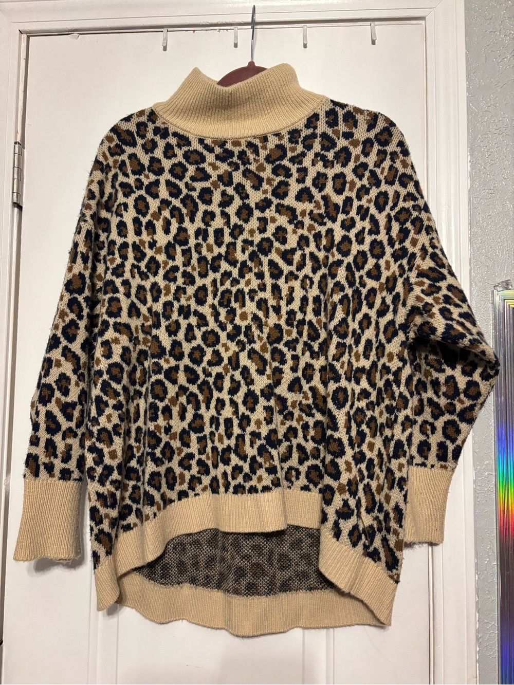 crown & ivy Beige and Brown Leopard Turtleneck Sweater